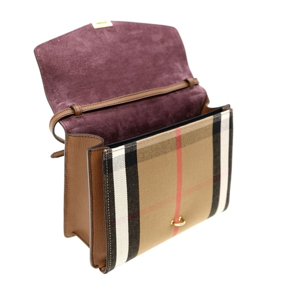 Burberry Macken Crossbody House Derby Check Tan Leather New - Picture 5 of 9